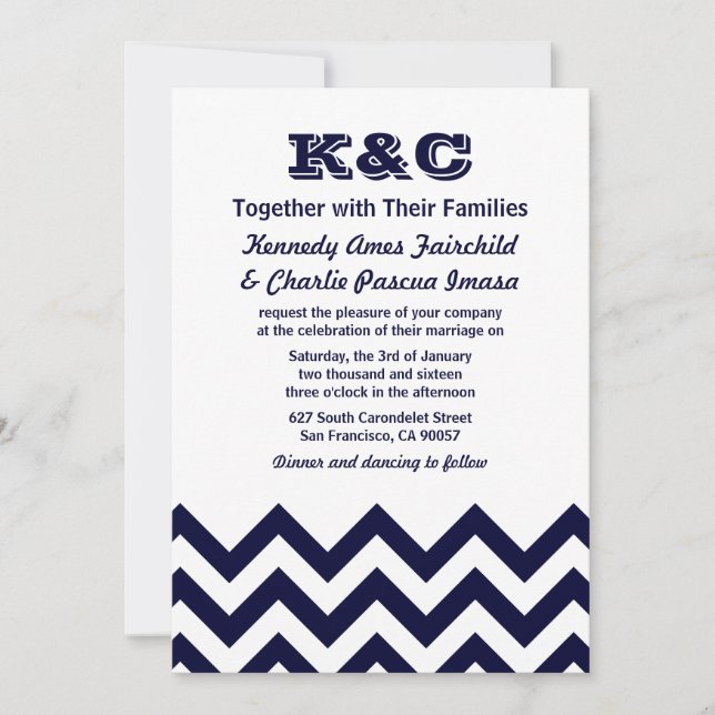 Invitaciones de la boda de Chevron (Anverso)