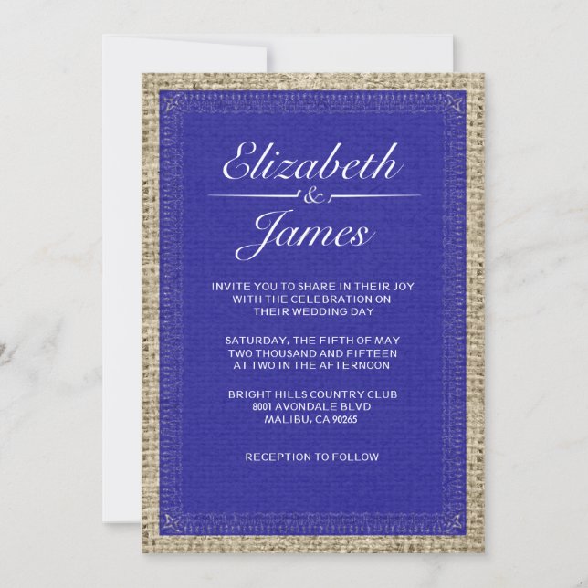 Invitaciones de la boda de la arpillera del (Anverso)
