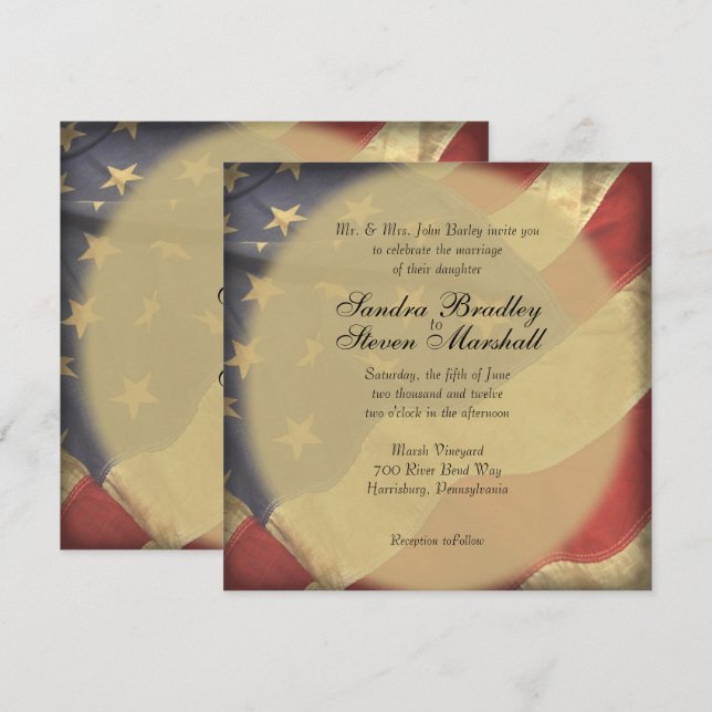 Invitaciones de la boda de la bandera americana (Anverso / Reverso)