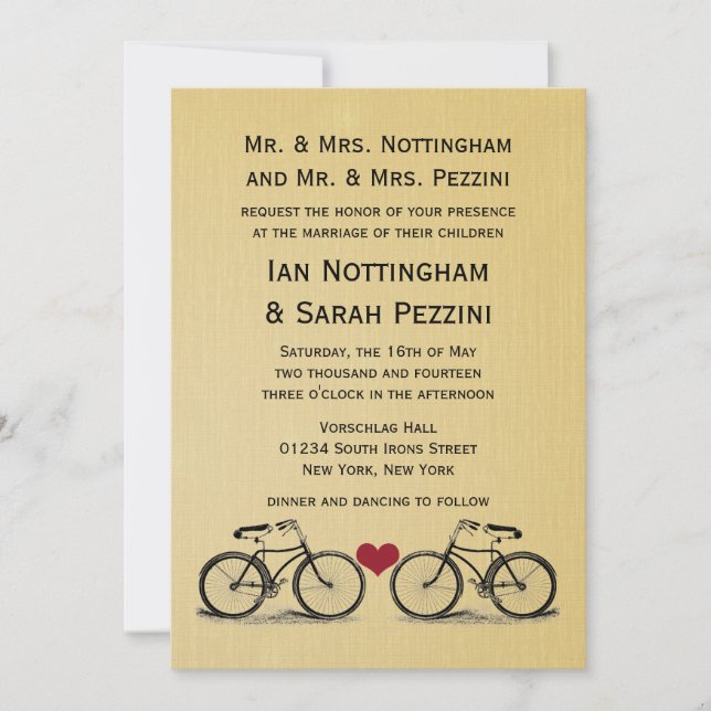 Invitaciones de la boda de la bicicleta del (Anverso)
