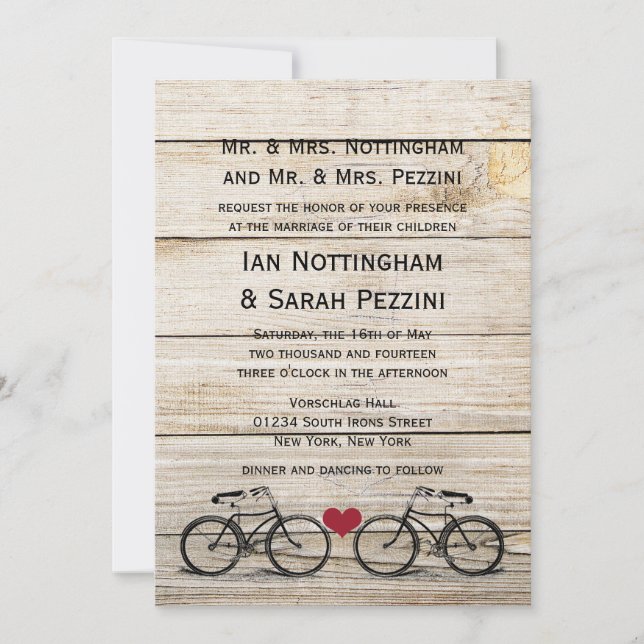 Invitaciones de la boda de la bicicleta del (Anverso)