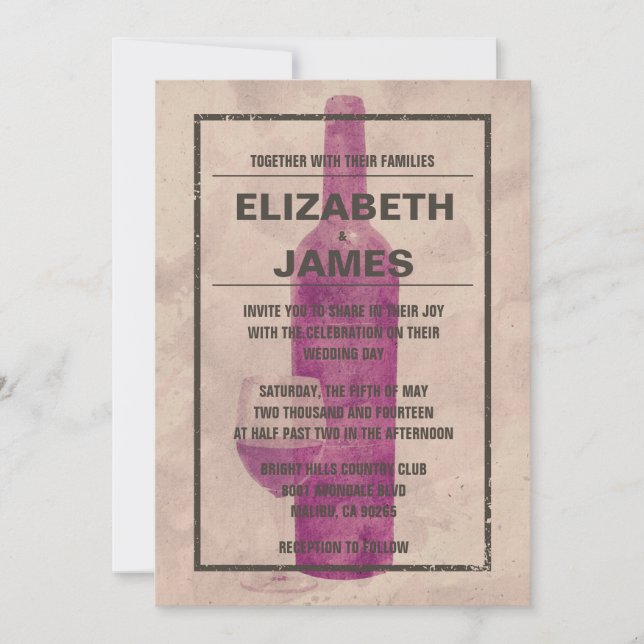 Invitaciones de la boda de la botella de vino del (Anverso)