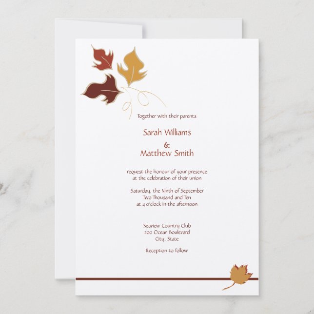 Invitaciones de la boda de la caída (Anverso)