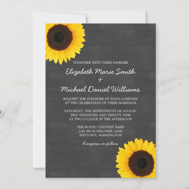 Invitaciones de la boda de la pizarra del girasol (Anverso)