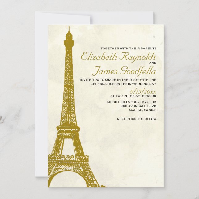 Invitaciones de la boda de la torre Eiffel del (Anverso)