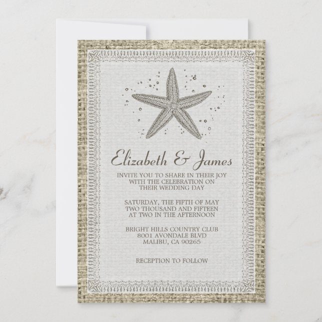 Invitaciones de la boda de las estrellas de mar (Anverso)