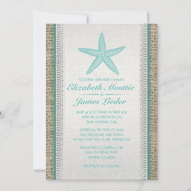 Invitaciones de la boda de las estrellas de mar (Anverso)