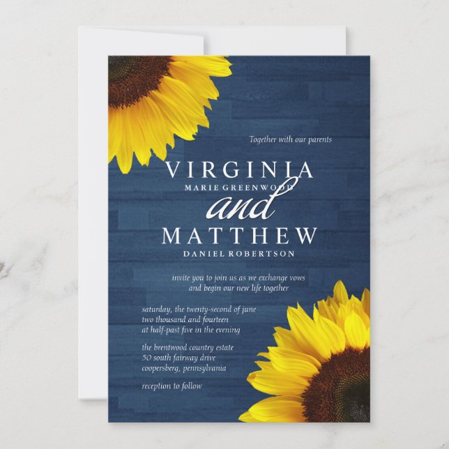 Invitaciones de la boda de madera y del girasol de (Anverso)