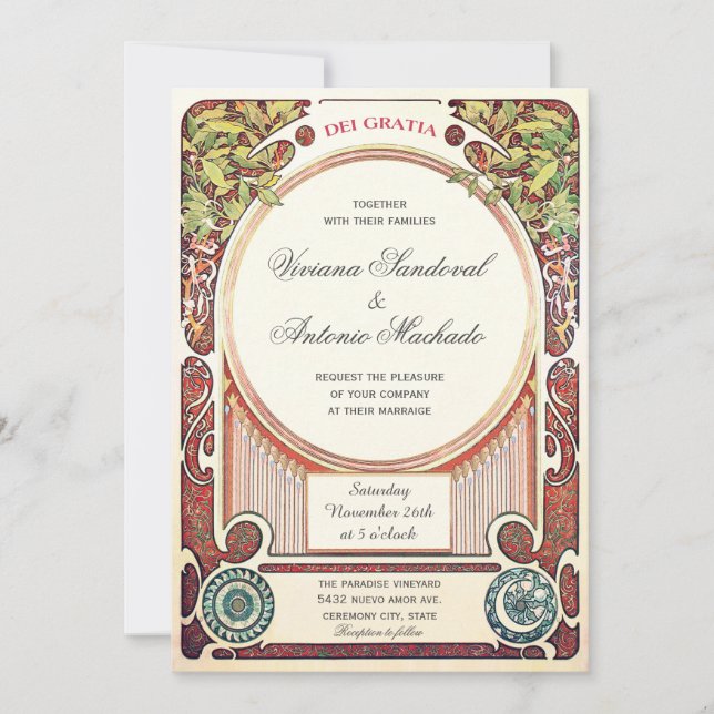Invitaciones de la boda de Nouveau del arte del (Anverso)