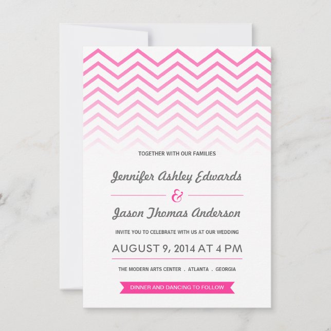 Invitaciones de la boda de Ombre Chevron de las (Anverso)
