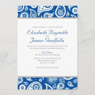 Invitaciones de la boda de Paisley del azul real