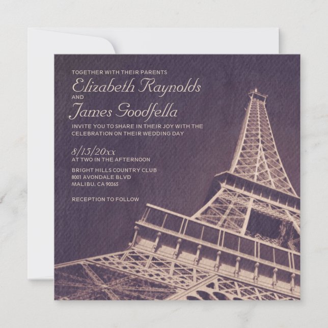 Invitaciones de la boda de París del vintage (Anverso)