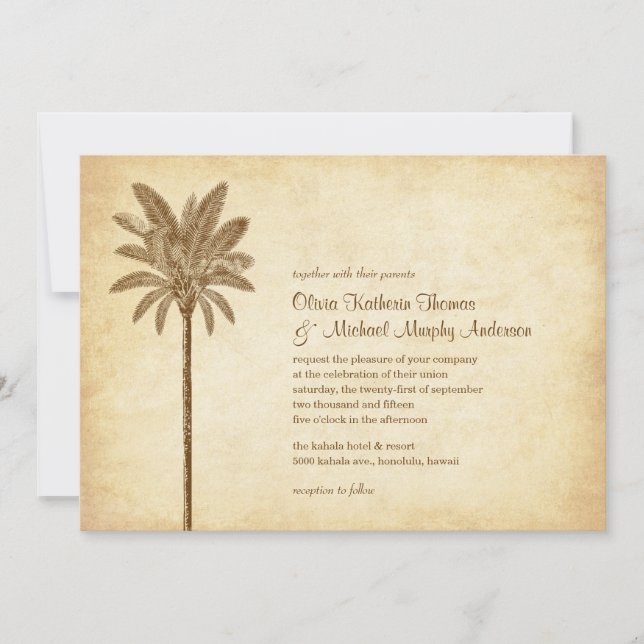Invitaciones de la boda de playa de la palmera del (Anverso)