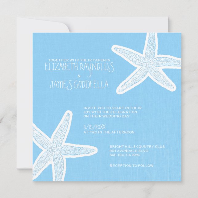 Invitaciones de la boda de playa de las estrellas (Anverso)