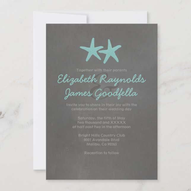 Invitaciones de la boda de playa de las estrellas (Anverso)