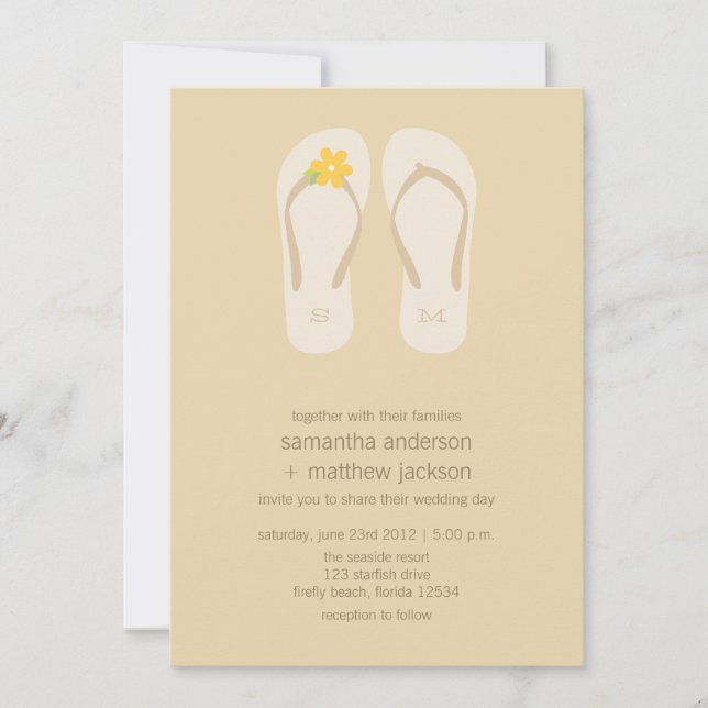 Invitaciones de la boda de playa del flip-flop - (Anverso)