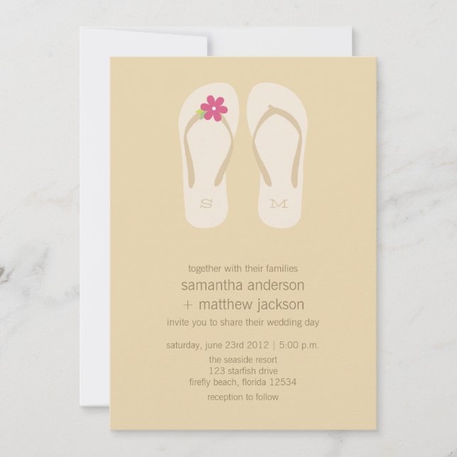 Invitaciones de la boda de playa del flip-flop - (Anverso)