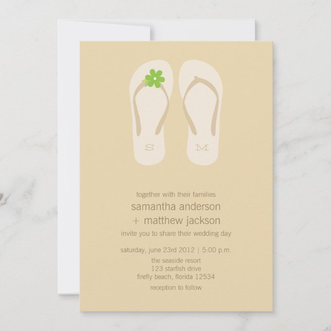 Invitaciones de la boda de playa del flip-flop - (Anverso)