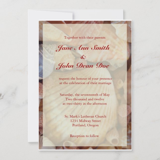 Invitaciones de la boda de playa: Seashell (Anverso)