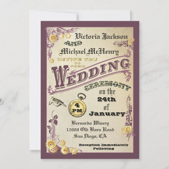 Invitaciones de la boda de Steampunk del Victorian (Anverso)