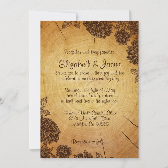Invitaciones de la boda del anillo de árbol del (Anverso)