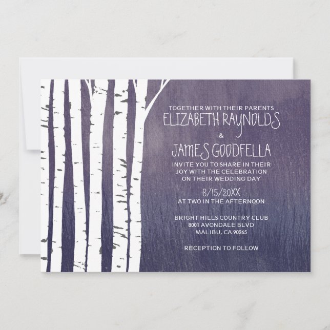 Invitaciones de la boda del árbol de abedul del (Anverso)