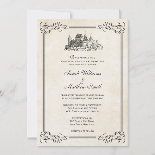 Invitaciones de la boda del castillo del cuento de (Anverso)