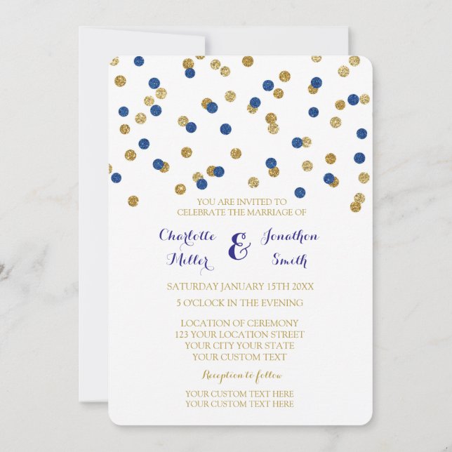 Invitaciones de la boda del confeti del oro de los (Reverso)