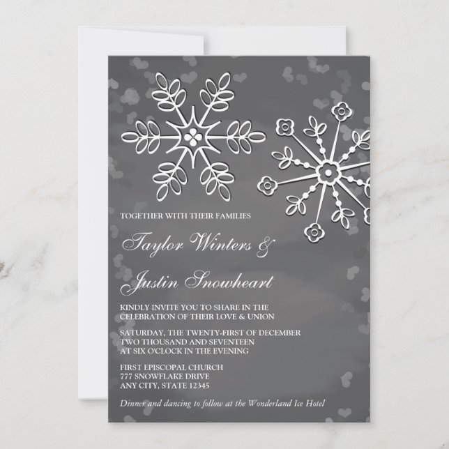 Invitaciones de la boda del copo de nieve de la (Anverso)