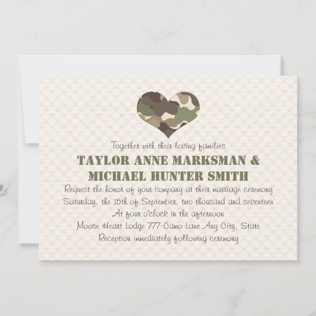 Invitaciones de la boda del corazón de Camo del (Anverso)