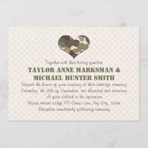 Invitaciones de la boda del corazón de Camo del