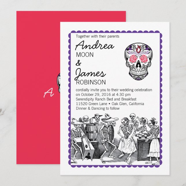 Invitaciones de la boda del cráneo de los (Anverso / Reverso)