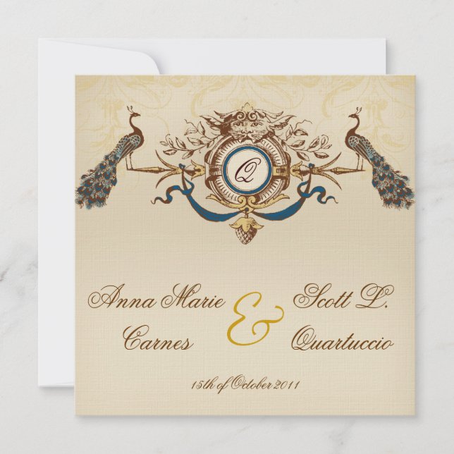 Invitaciones de la boda del cuadrado del pavo real (Anverso)