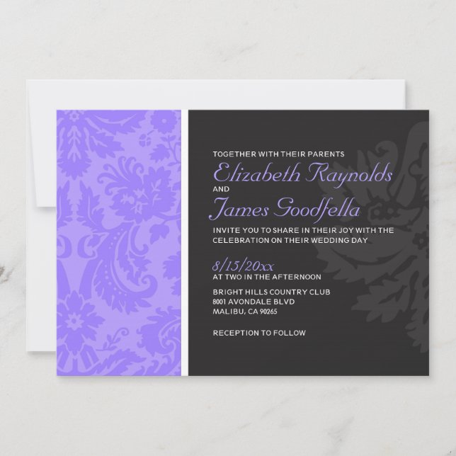 Invitaciones de la boda del damasco de la lavanda (Anverso)