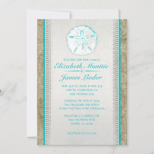 Invitaciones de la boda del dólar de arena de la (Anverso)