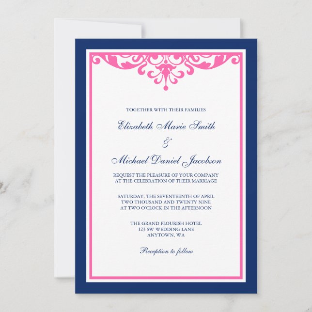 Invitaciones de la boda del Flourish de los azules (Anverso)