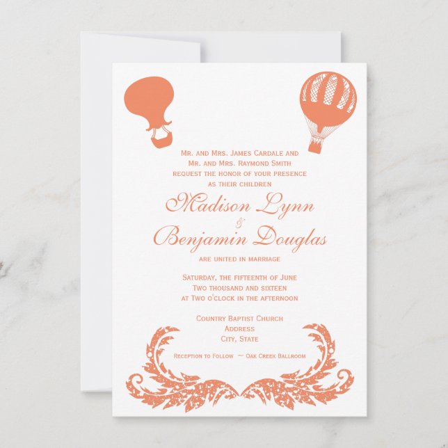 Invitaciones de la boda del globo del aire (Anverso)