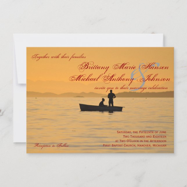 Invitaciones de la boda del lago couple de la (Anverso)