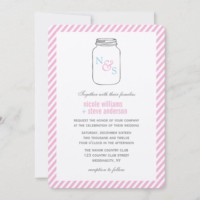 Invitaciones de la boda del monograma del tarro de (Anverso)