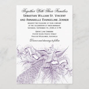 Invitaciones de la boda del pavo real del vintage