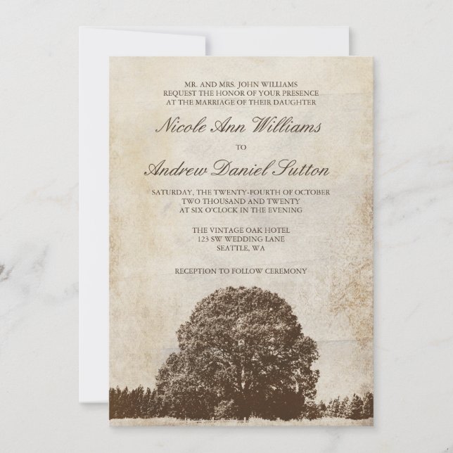 Invitaciones de la boda del roble de Brown del (Anverso)