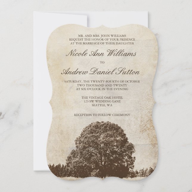 Invitaciones de la boda del roble de Brown del (Anverso)