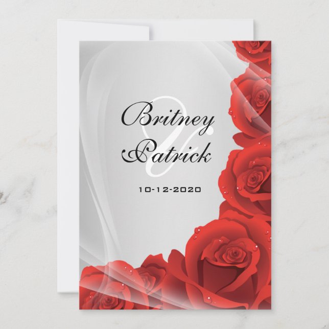 Invitaciones de la boda del rosa de plata y rojo (Anverso)