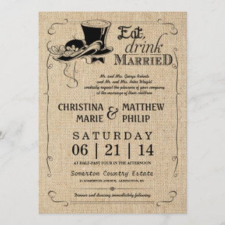 Invitaciones de la boda del sombrero de copa del