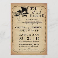 Invitaciones de la boda del sombrero de copa del
