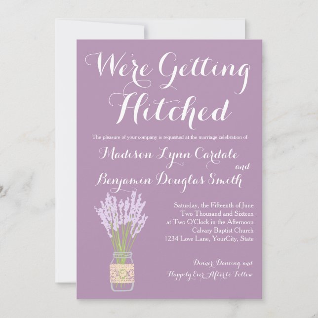 Invitaciones de la boda del tarro y de la lavanda (Anverso)