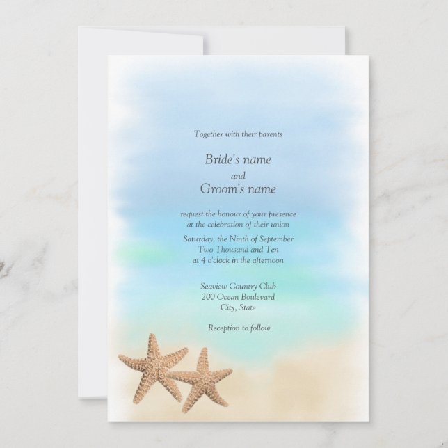 Invitaciones de la boda del tema de la playa de (Anverso)