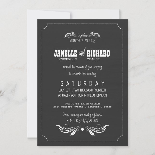Invitaciones de la boda del vintage de la (Anverso)