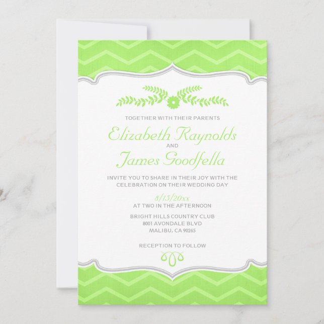 Invitaciones de la boda del zigzag de la verde (Anverso)