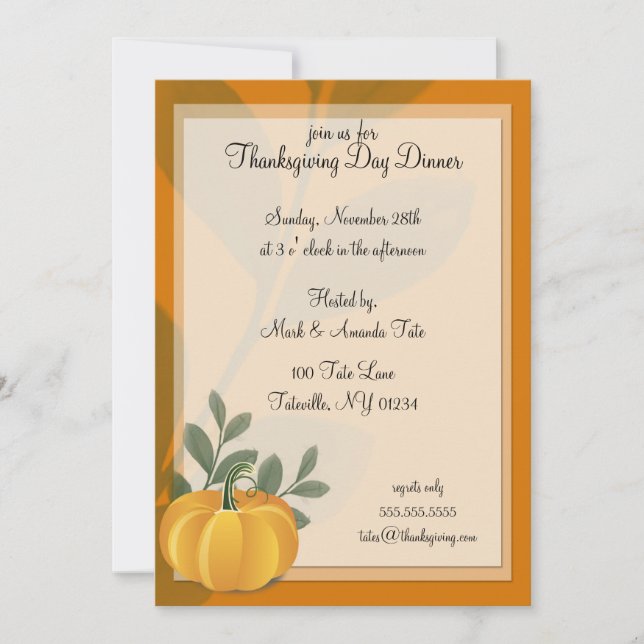 Invitaciones de la cena del día de la acción de (Anverso)